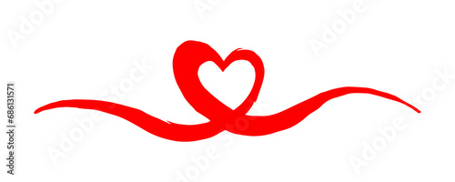 Heart Valentine's Day swash hand painted with brush and ink. Png clipart isolated on transparent background