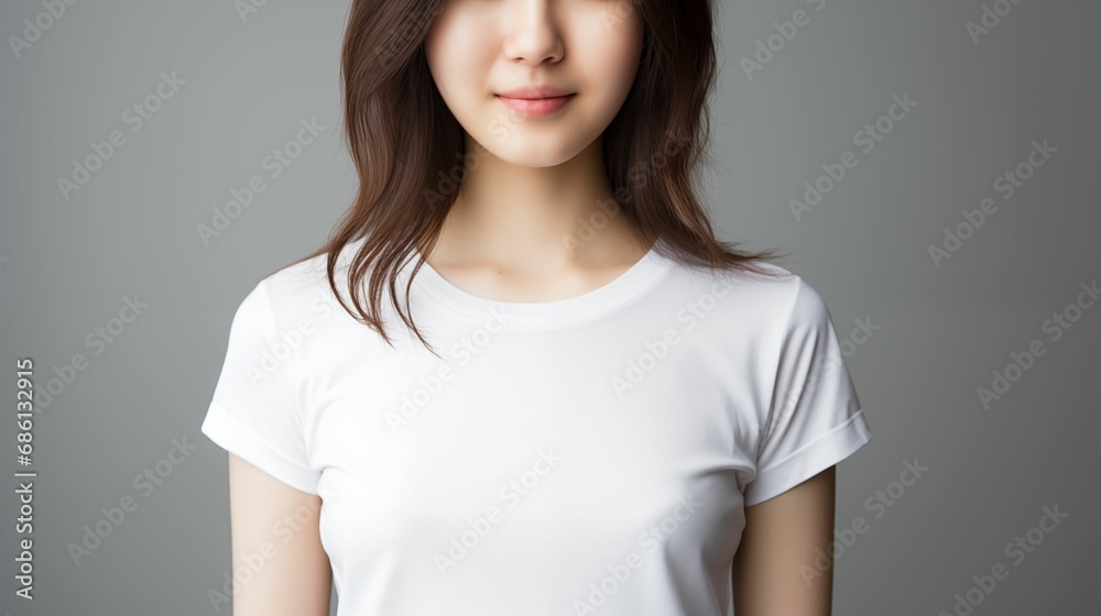 Fototapeta premium Image of a young woman wearing a blank white t-shirt.