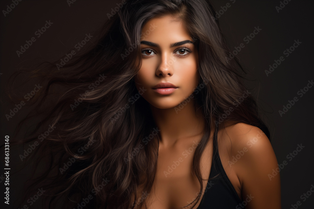 Hispanic beautiful young woman with brown long hair Hispanic beautiful young woman with brown long hair