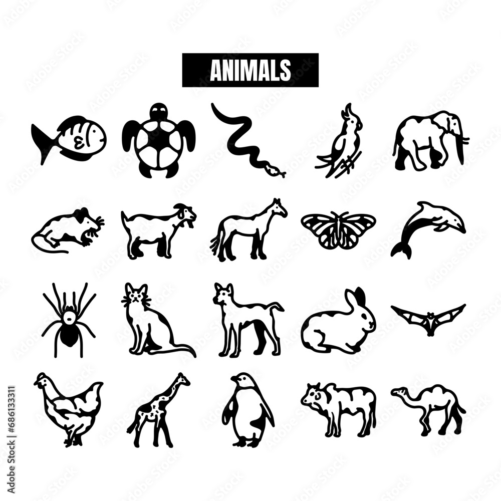 wildlife and animals icon set