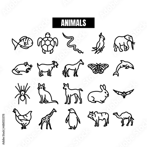 Photography wildlife and animals icon set