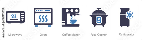 A set of 5 Home Appliance icons as microwave, oven, coffee maker