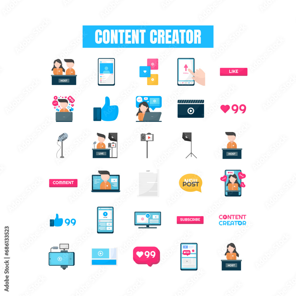 content creator illustration set content creator illustration set