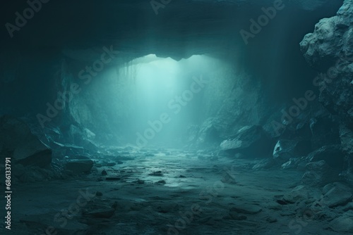  a cave filled with lots of rocks and a light at the end of the tunnel in the middle of the cave. © Shanti