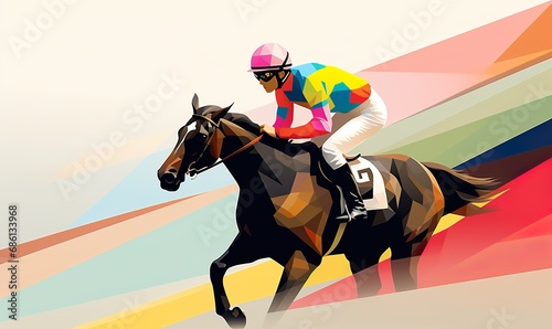 multicolor art deco racehorse jockey  photo