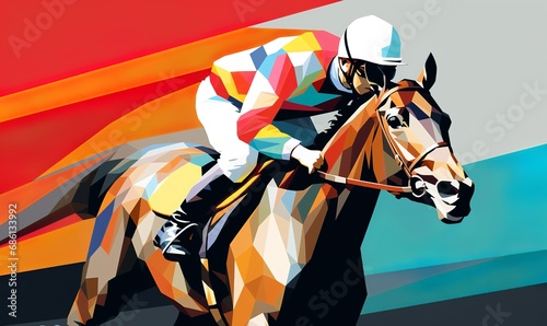 Foto multicolor art deco racehorse jockey