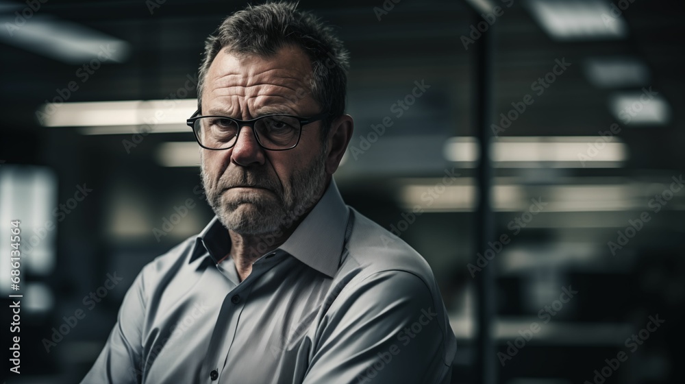 Image of a middle-aged male employee in a modern office. Image of a middle-aged male employee in a modern office.