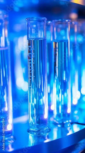 Close-up in transparent glass test tubes in a medical or science laboratory