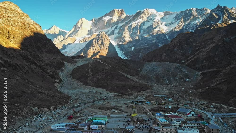Aerial View Of Kedarnath Temple Located On The Garhwal Himalayan Range Aerial View Of Kedarnath Temple Located On The Garhwal Himalayan Range