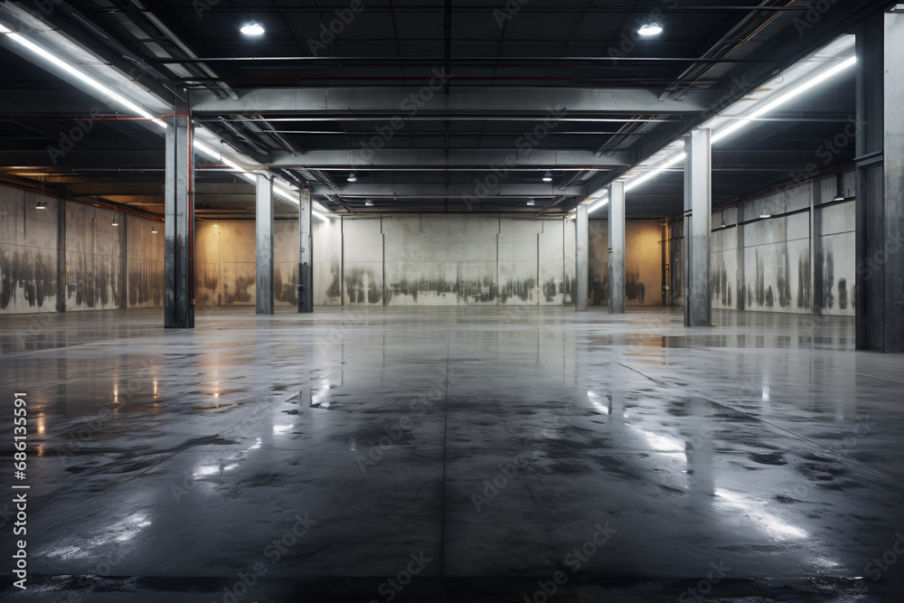 Concrete Floor Inside Industrial Building. Modern, Minimalist, and Urban