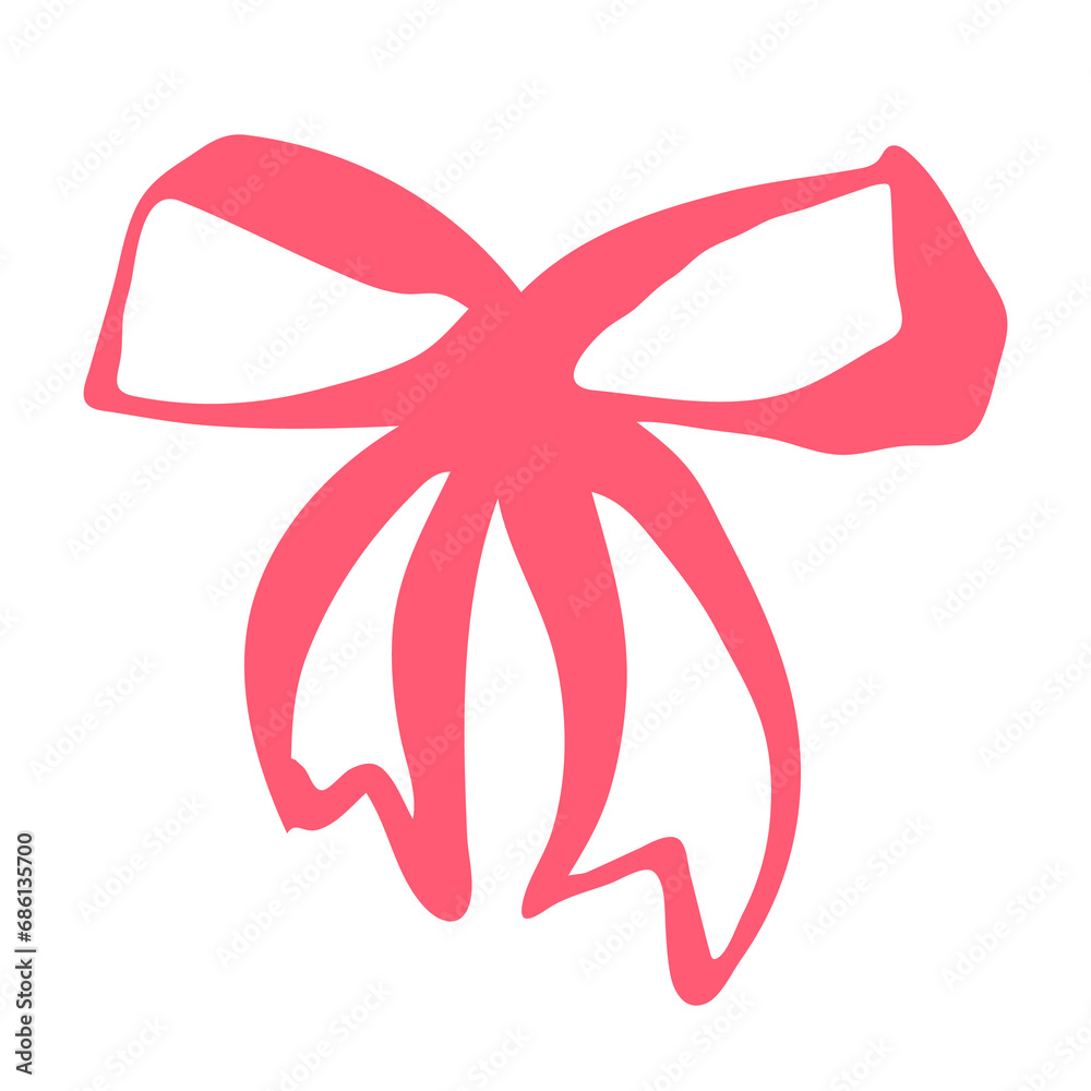 Bow hand painted with brush. Doodle hair bow or bow tie icon. Png clipart isolated on transparent background