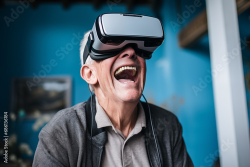 Excited old man using virtual reality glasses © Antonio Diaz