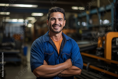 Attractive man worker smiling while working