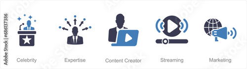 A set of 5 Influencer icons as celebrity, expertise, content creator