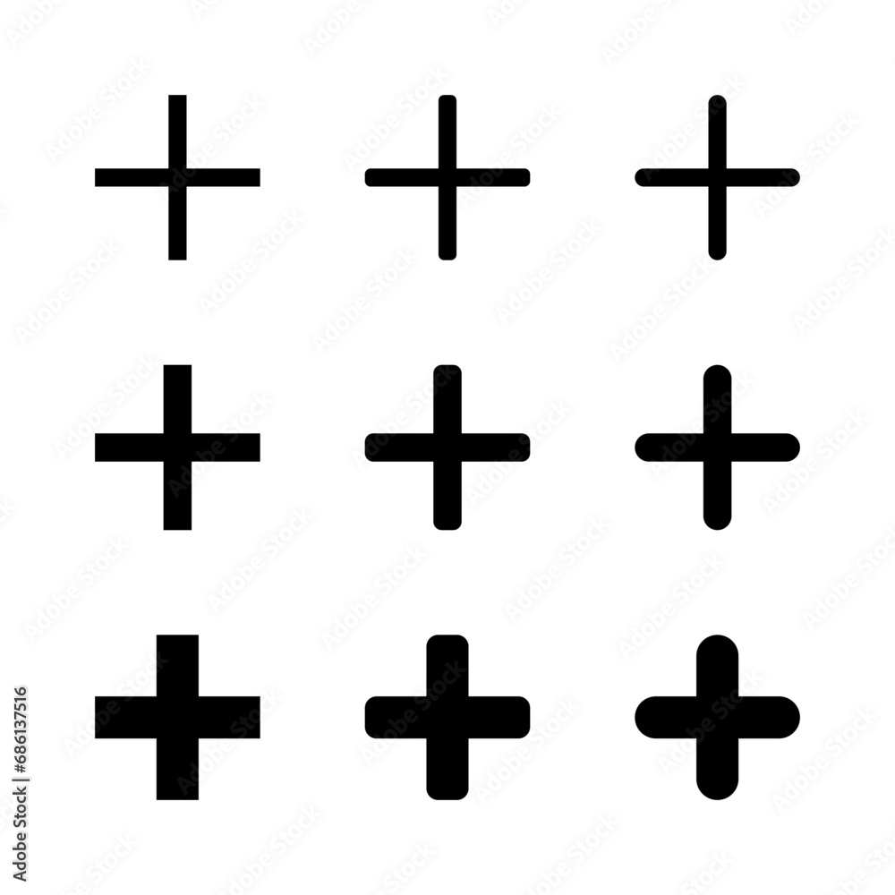 Plus, add icon vector in different styles. Social media button Plus, add icon vector in different styles. Social media button