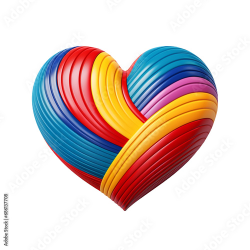 A heart relief with colorful stripes convex shape isolated on transparent background