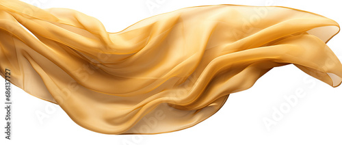 golden cloth material flying in the wind. Isolated on Transparent background. 