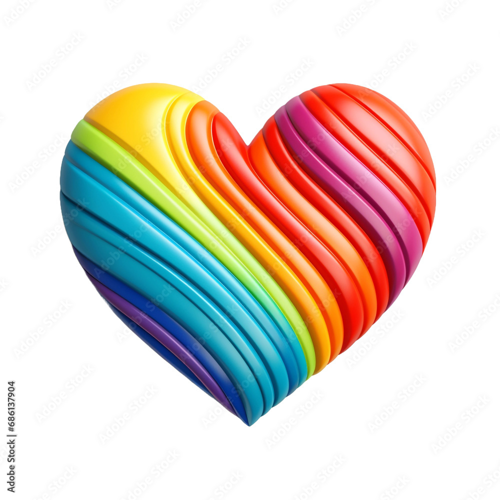 A heart relief with colorful stripes convex shape isolated on transparent background A heart relief with colorful stripes convex shape isolated on transparent background