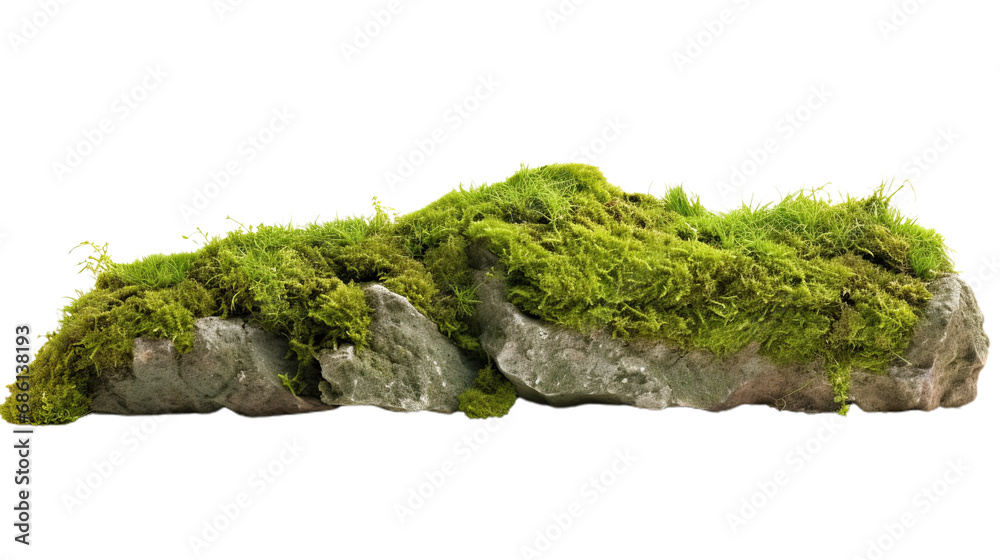 Green Moss Meadow on a rock. Side view. Isolated on Transparent background. Green Moss Meadow on a rock. Side view. Isolated on Transparent background.