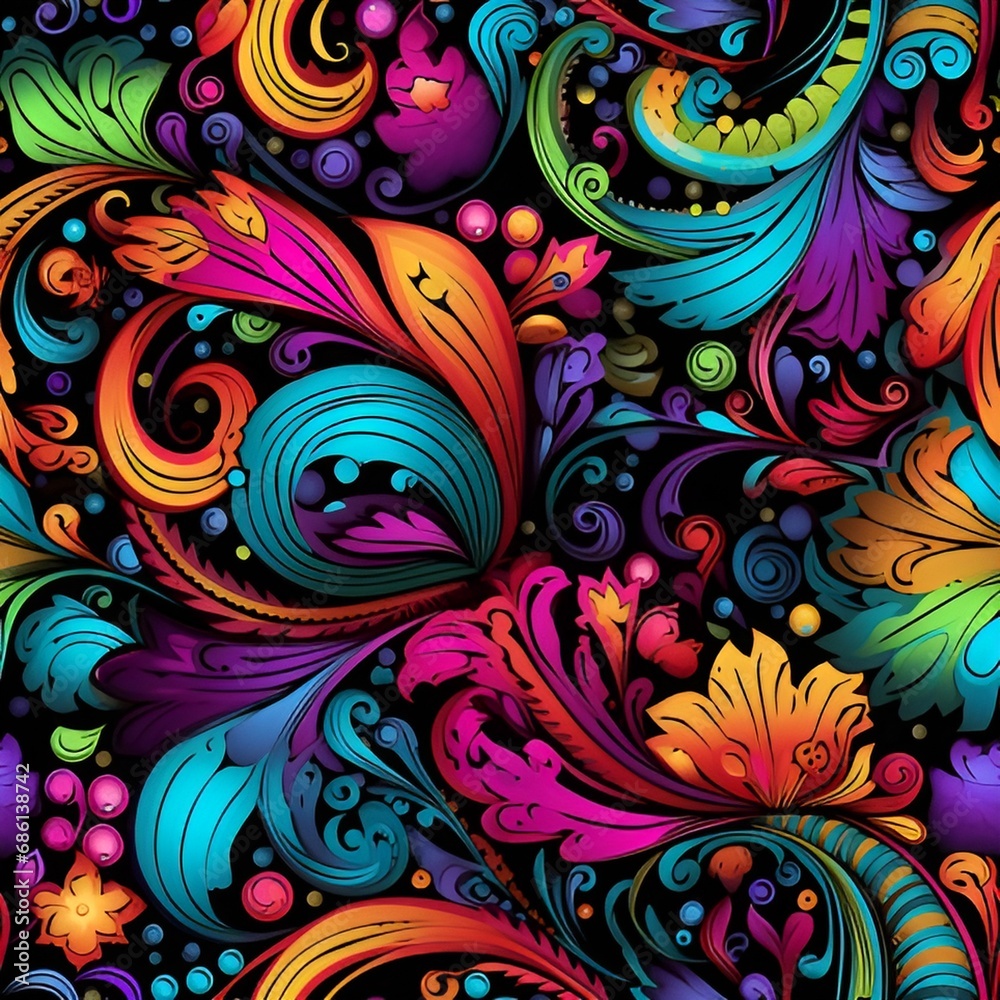 Paisley pattern in neon colors | generative AI Paisley pattern in neon colors | generative AI