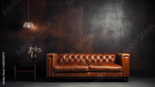 Image of a leather sofa on a dark background. © kept