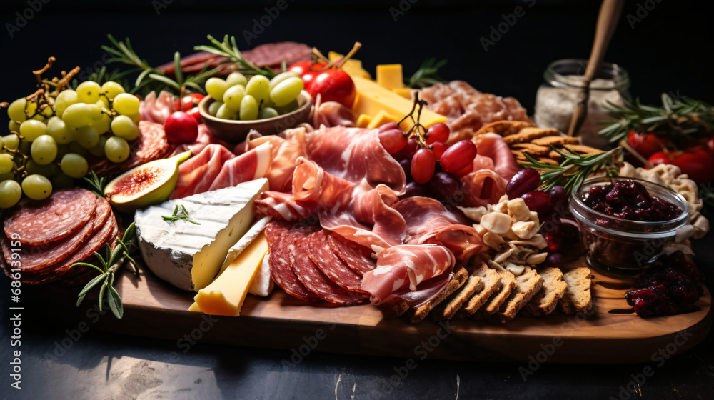 Close up of charcuterie board with meats
