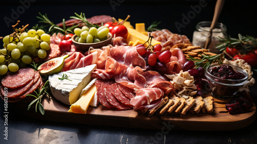 Close up of charcuterie board with meats