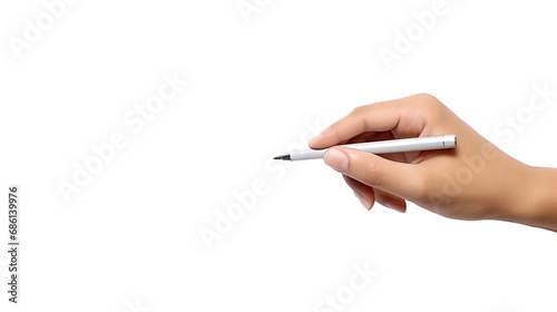 Top View Hand With Pen Writing on air. Isolated on Transparent background. 