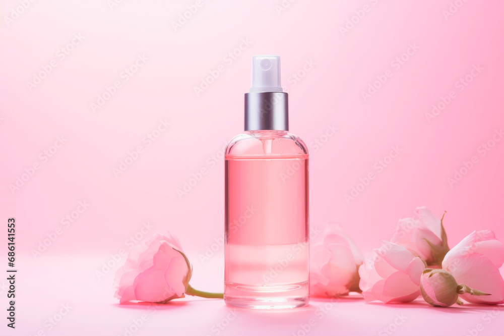 Hydrating serum for skin treatment, pink pastel background Hydrating serum for skin treatment, pink pastel background