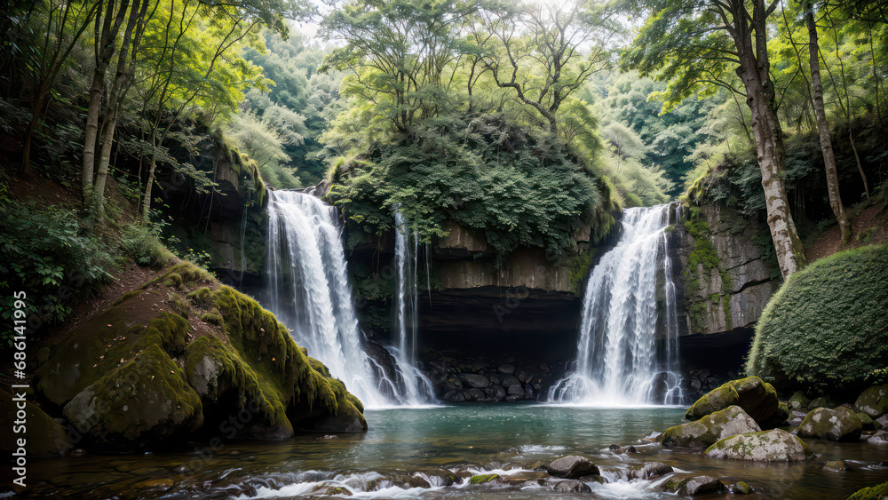 Waterfall in the forest, generated by AI