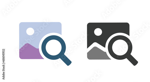 Image photo pic enlarge magnify icon vector simple, visual thumbnail zoom search symbol pictogram, picture digital analyze magnifier glass, increase augment review exam graphic file, check find art photo