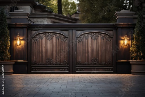 wooden gate of luxury villa  exterior design  home design