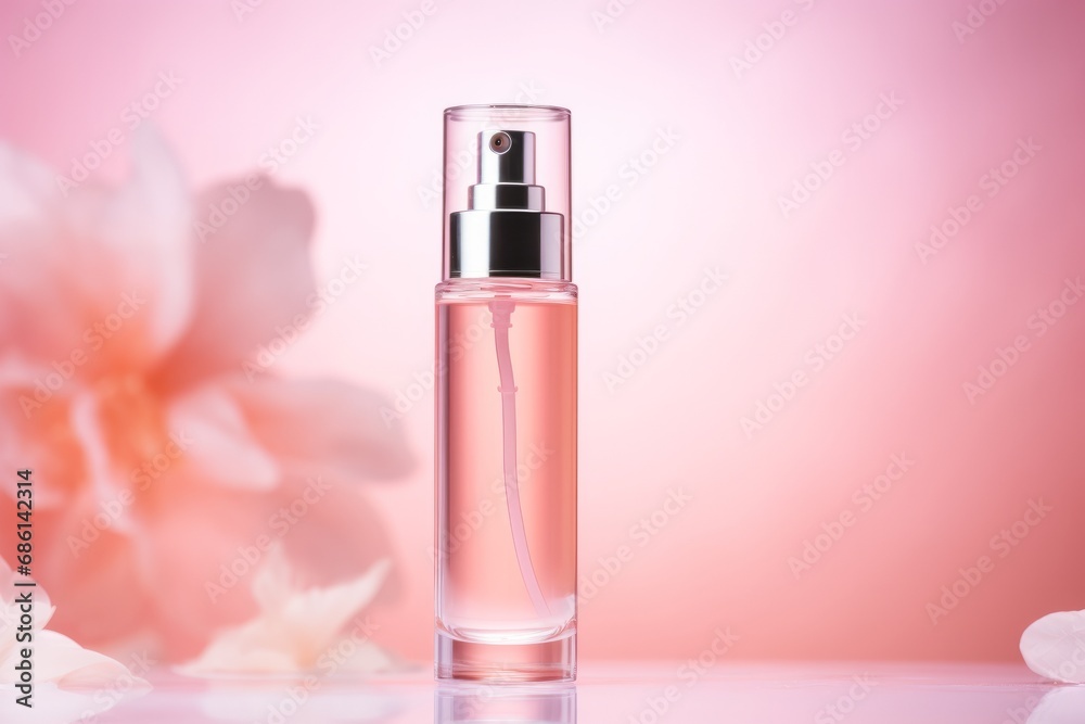 Hydrating serum for skin treatment, pink pastel background Hydrating serum for skin treatment, pink pastel background