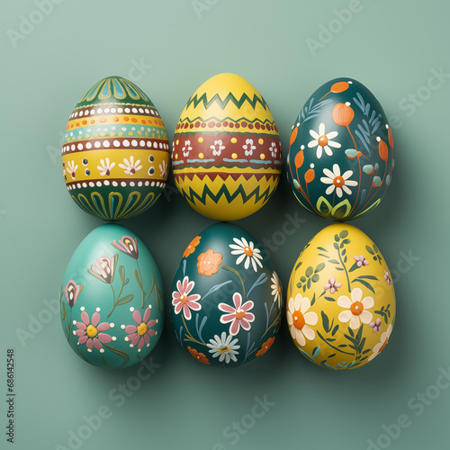 Perfect colorful handmade easter eggs isolated on a green