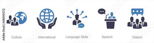 A set of 5 Language icons as cuture, international, language skills
