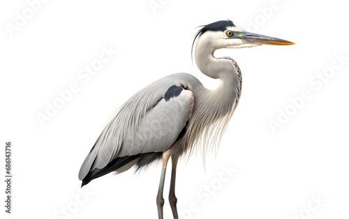 Grey Heron Waterside sentinel Isolated on a Transparent Background PNG.