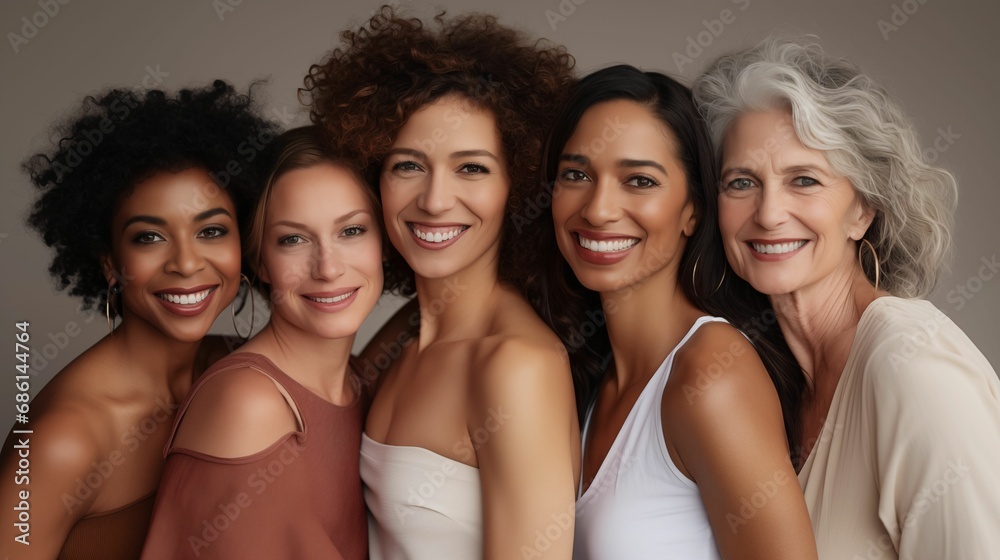 Image of a diverse group of smiling women of different ages. Image of a diverse group of smiling women of different ages.