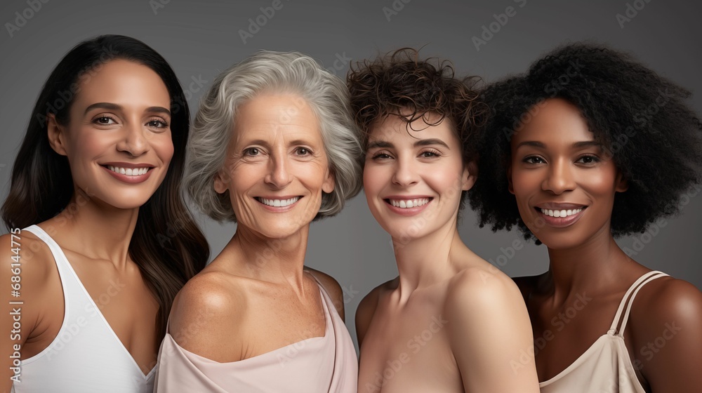 Image of a diverse group of smiling women of different ages. Image of a diverse group of smiling women of different ages.