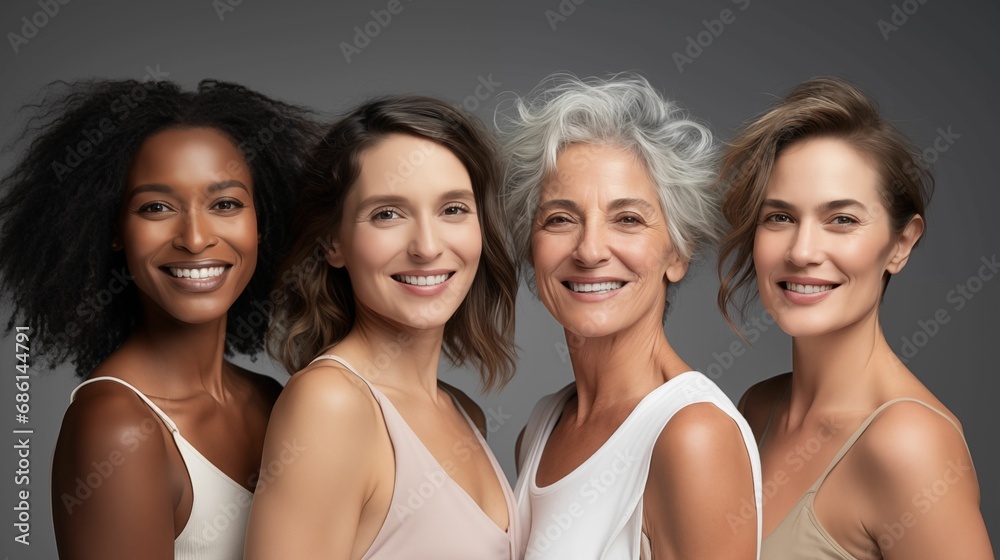 Image of a diverse group of smiling women of different ages. Image of a diverse group of smiling women of different ages.