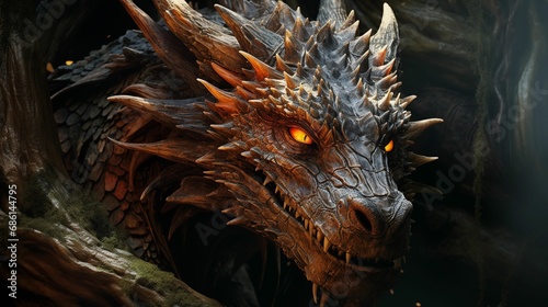 Image of a dragon's face in a medieval setting. © kept