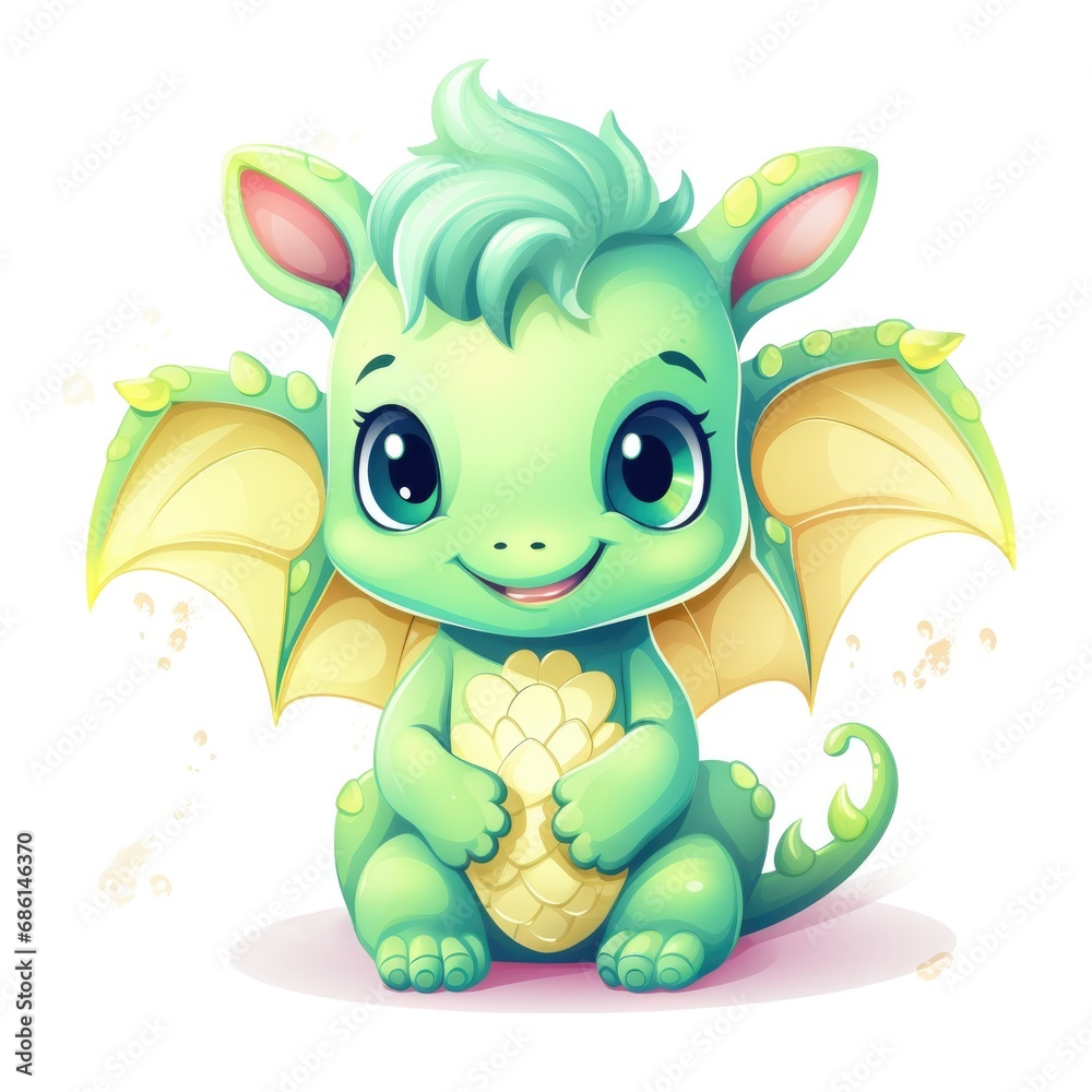 Fototapeta premium Cute cartoon 3d character dragon on white background