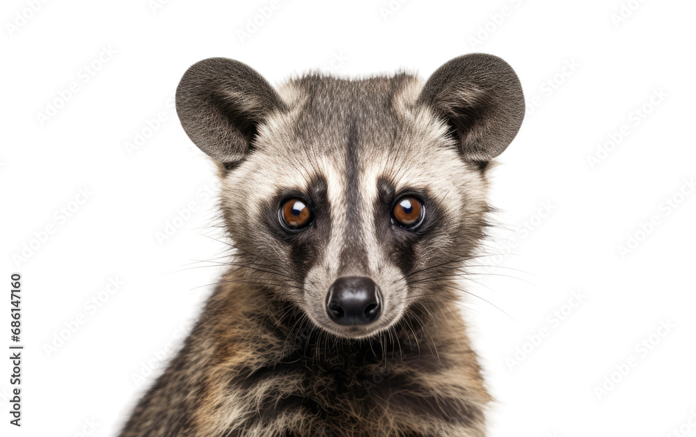 Masked Palm Civet Nocturnal forest omnivore Isolated on a Transparent Background PNG.