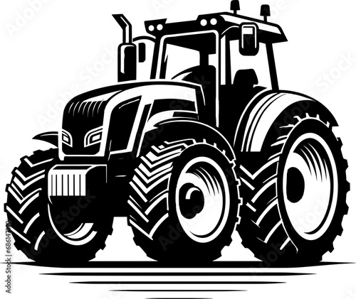 Modern Farm Tractor Silhouette Icon Illustration