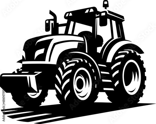 Modern Farm Tractor Silhouette Icon Illustration