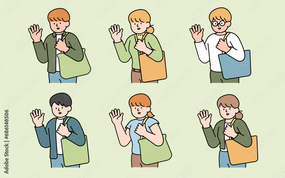 People Using Tote Bag, Eco-Friendly Concept. Simple Vector Illustration.