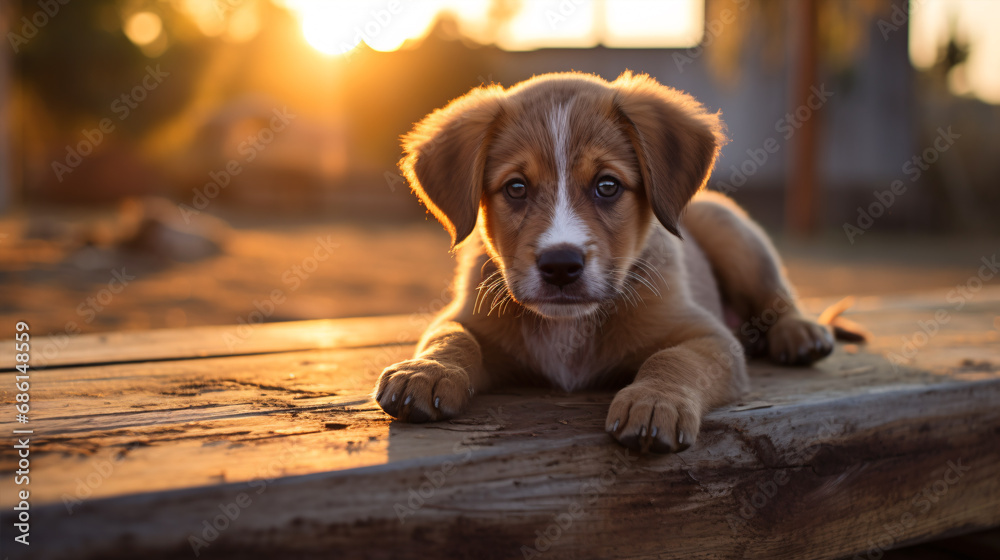 A charming close-up of an endearing pup with large, meaningful eyes that will surely win over hearts and enliven any endeavor or ad. - obrazy, fototapety, plakaty 