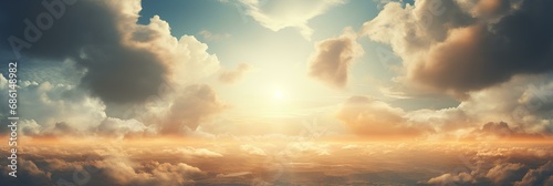 beautiful skyscape, sunlight, sunbeam, sun rays, landscape, cinematic panoramic view. generative AI photo