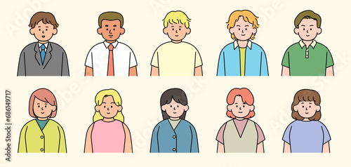 Outline avatars profile set, office workers, simple icon style, character design, vector illustration.