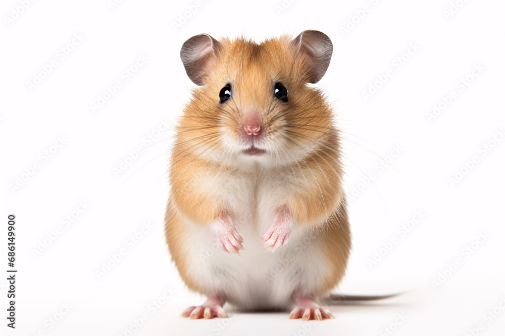 A dainty Roborovski hamster poses sideways isolated on a pristine background.