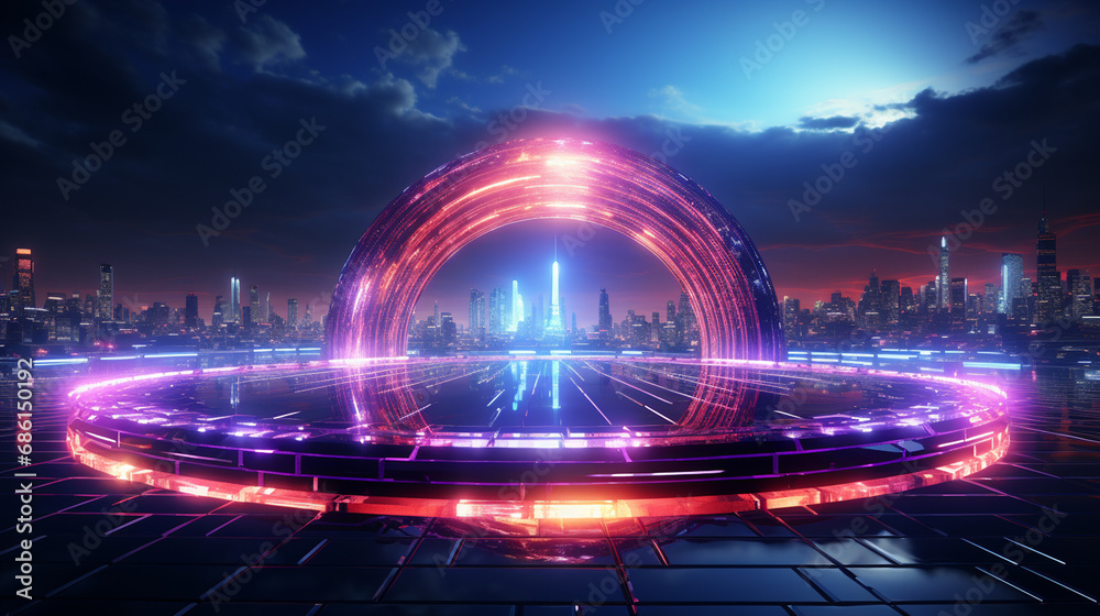 Digital geometry round with a neon lights. Digital geometry round with a neon lights.